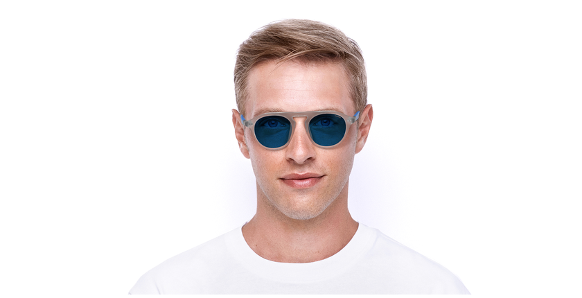 Lunettes de soleil homme BORNEO POLARIZED blanc/bleu - Vue de face