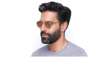 Lunettes de soleil homme ROUND METAL 0RB3447N dorée - vue de 3/4